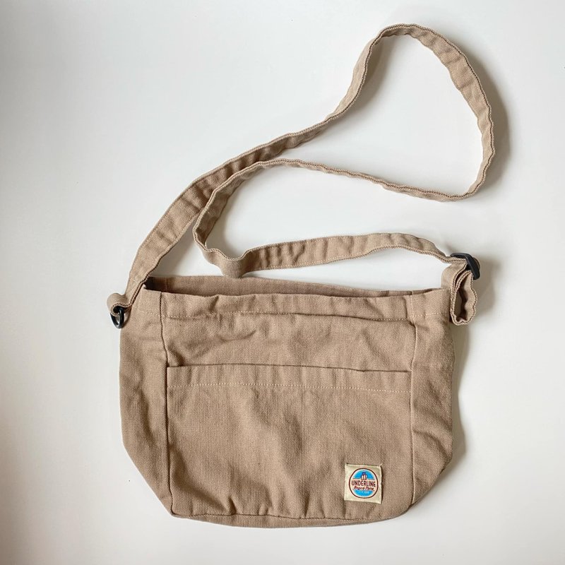 Underline Beige Canvas Mini Mail Bag / Sling Bag - Messenger Bags & Sling Bags - Cotton & Hemp Khaki