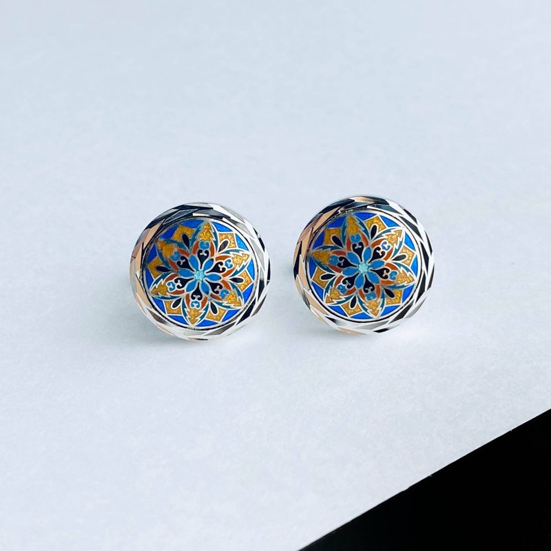 十二稜鏡【青碧 Blue】 七宝焼カフスボタン カフリンクス 純銀メタル七宝 - 袖扣 - 其他材質 藍色