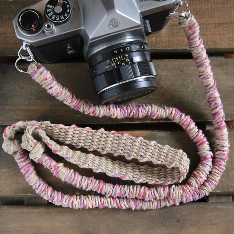 MIX hemp camera strap pink / 2 double ring - ขาตั้งกล้อง - ผ้าฝ้าย/ผ้าลินิน สึชมพู