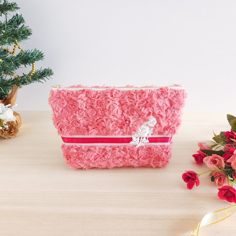 Large Rose Boa Pouch - Toiletry Bags & Pouches - Polyester Pink