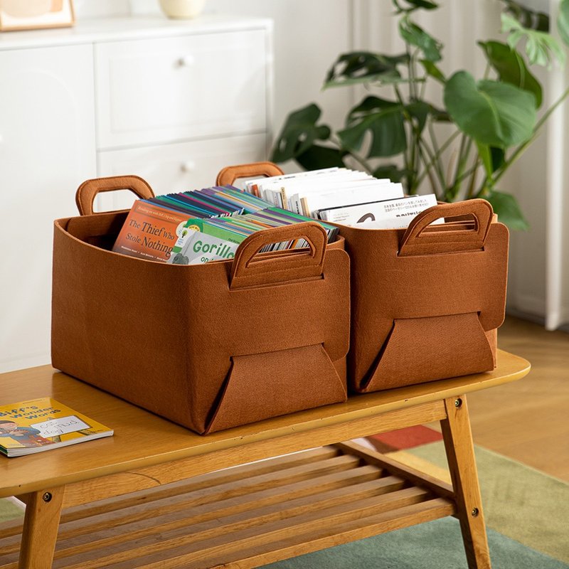 Japanese Frost Mountain foldable felt storage basket/storage basket-35L-3 pieces - Shelves & Baskets - Other Materials Brown