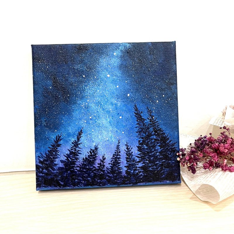 聖誕星空‧手繪壓克力畫/500元交換禮物 - 海報/掛畫/掛布 - 其他材質 藍色