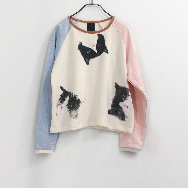 Cat Cat Cat - Long Sleeve Shirt- Pastel - 女 T 恤 - 棉．麻 多色