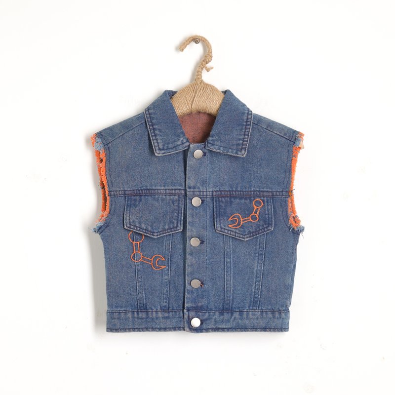 BIR童裝 | 刺繡牛仔背心 - 男/女童裝 - 棉．麻 藍色