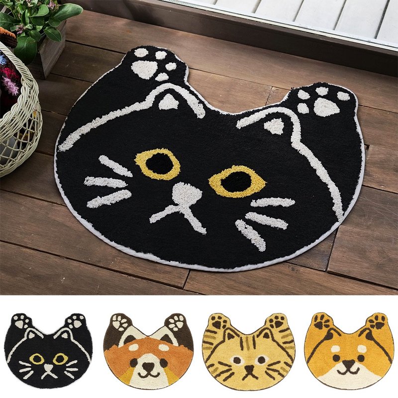 [Pre-order] Cute Banzai Cat Shiba Inu rug made in India - Rugs & Floor Mats - Cotton & Hemp Black