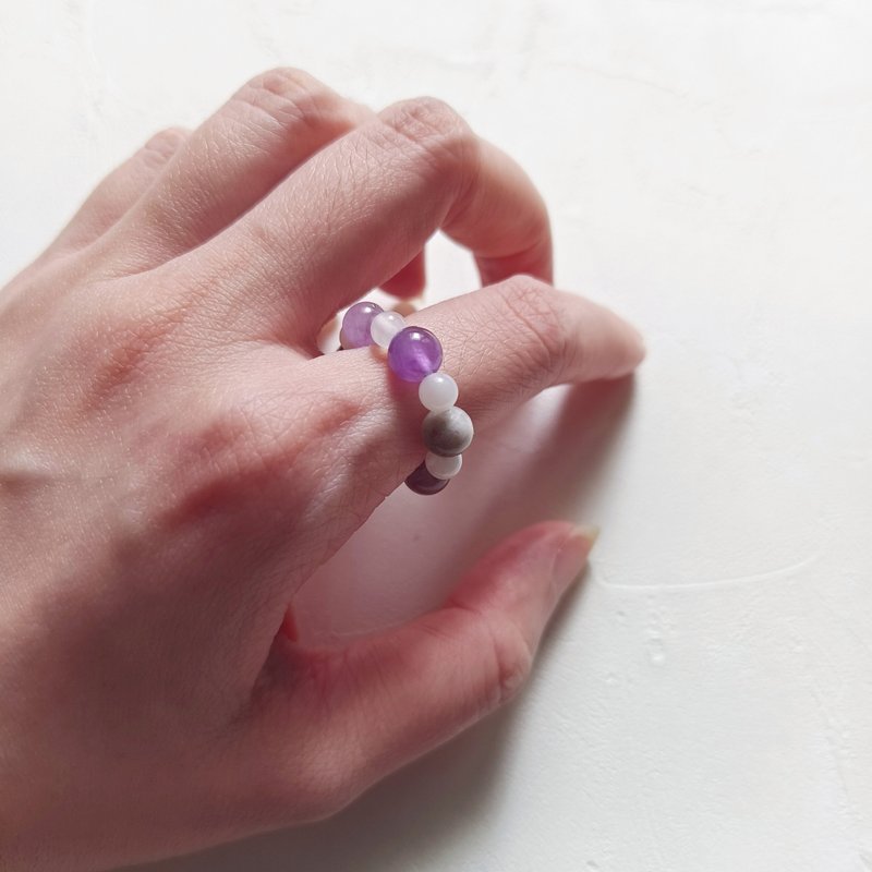 黛紫幻夜 天然晶石食指戒(狗牙紫晶.阿富汗花玉)智慧.招財.除負能 - 戒指 - 水晶 紫色