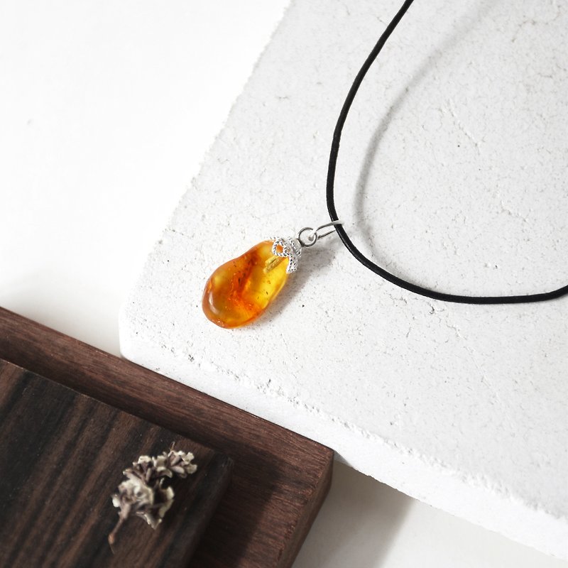 Handmade Amber Pendant with sterling silver necklace, Ready to Ship - Necklaces - Gemstone Orange
