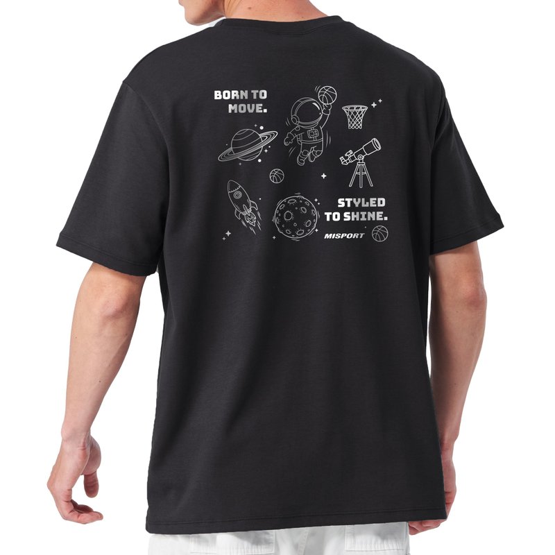 立體機能棉T-運動太空人-大星際線條背圖款-籃球 機能服 MIT - 運動上衣/排汗衫 - 聚酯纖維 黑色