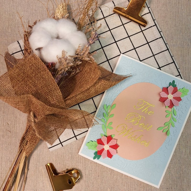 Handmade blessing card_Fresh blue embossed plant - Cards & Postcards - Paper 