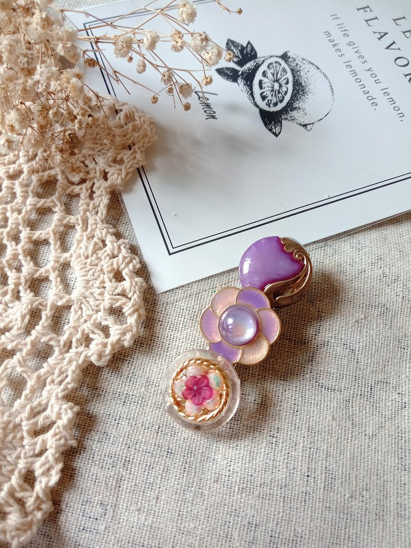 wow Handmade-Purple round flower hand-made button press clip hairpin hair accessories - Hair Accessories - Other Materials 