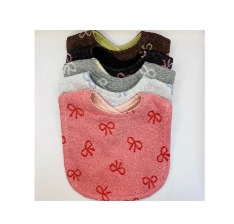 Korean cotton Bonheur ribbon bib - Bibs - Cotton & Hemp Pink