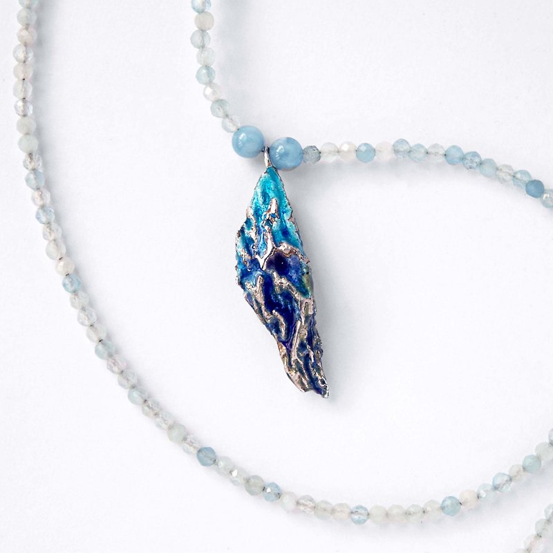 Sterling silver Enamel  necklace - สร้อยคอ - เงินแท้ สีน้ำเงิน