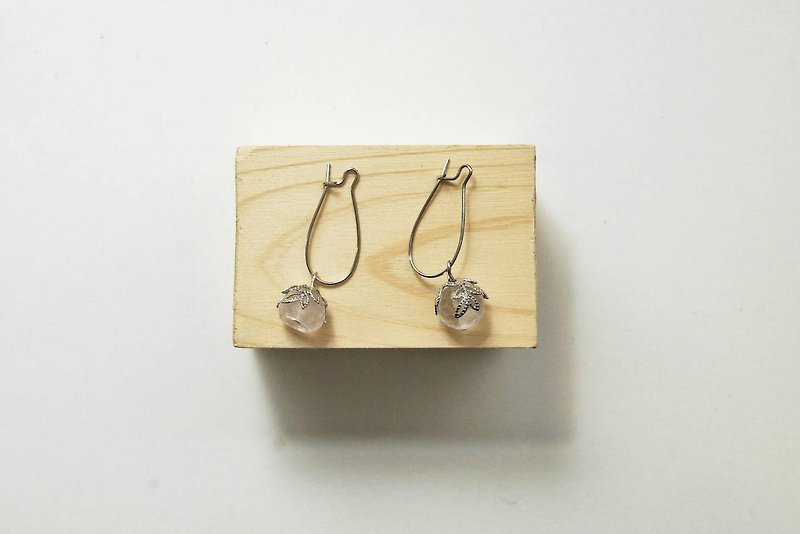[Bing] Handmade X natural stone earrings person (rose quartz, white crystal) - ต่างหู - เครื่องเพชรพลอย 