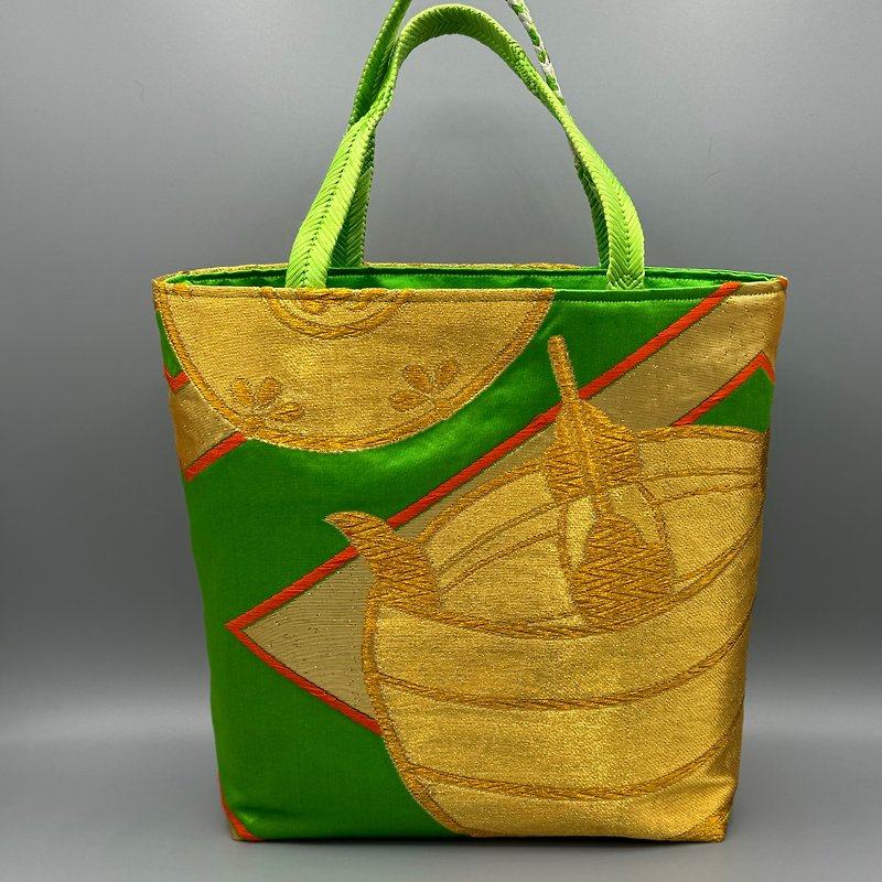 Kimono Obijime Remake Tote bag - กระเป๋าถือ - ผ้าไหม สีเขียว