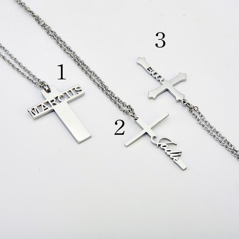 Customized Sterling Silver Titanium Steel Cross Necklace - สร้อยคอ - เงิน 