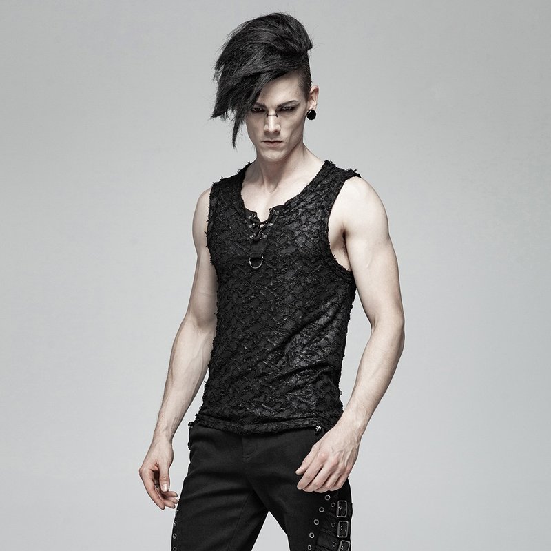 Punk knitted distressed vest - เสื้อกั๊กผู้ชาย - วัสดุอื่นๆ สีดำ