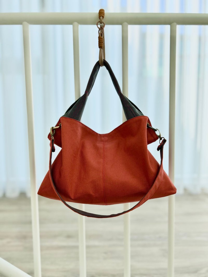 秋季新品 預購限時75折 / 日系 大容量 手提包 肩背包 側背包 - 側背包/斜背包 - 棉．麻 紅色