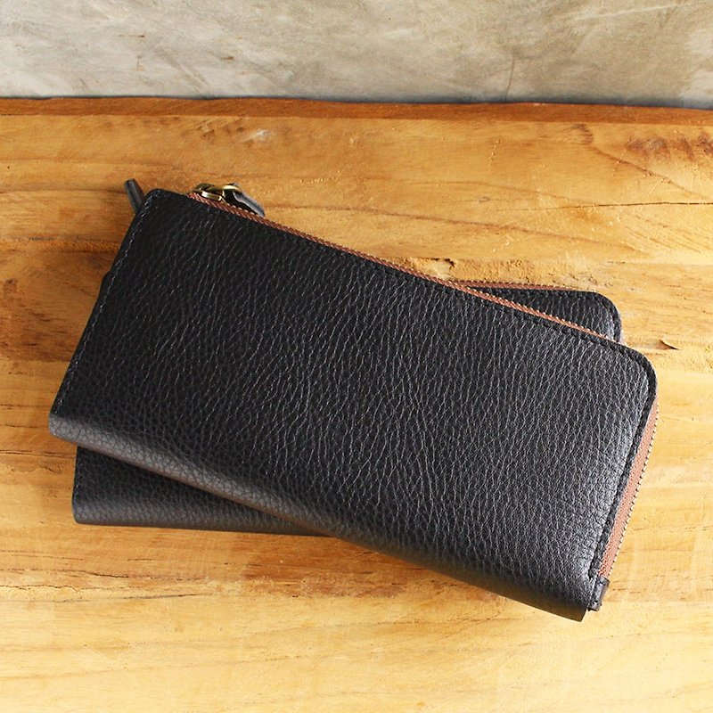 Leather Wallet - X1 - สีดำ (Genuine Cow Leather) / 錢包 / Mobile Phone bag / 手機袋 - กระเป๋าสตางค์ - หนังแท้ สีดำ