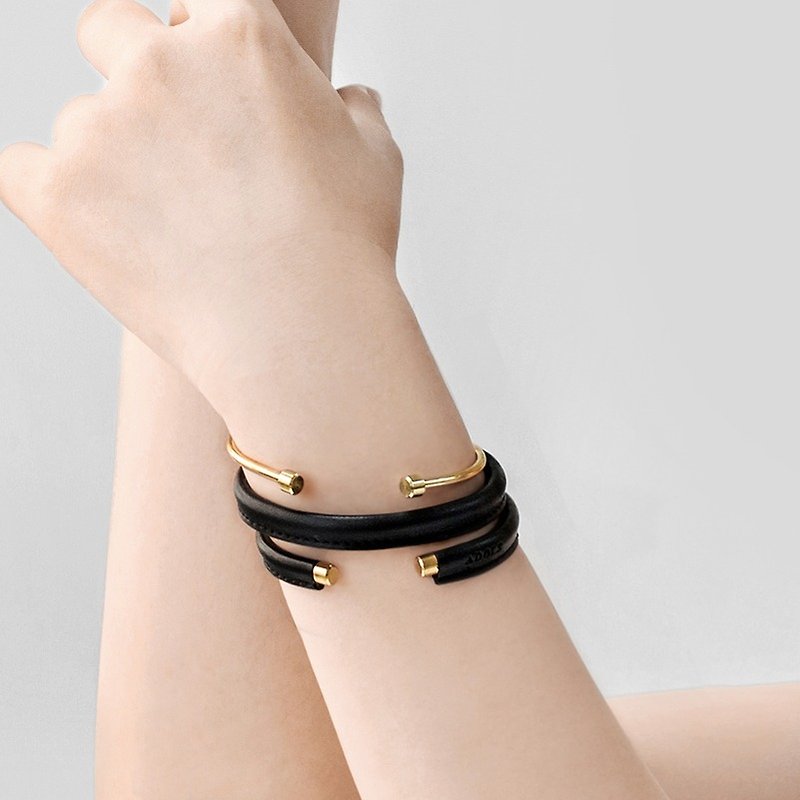 Gemini leather monochrome bracelet/black - Bracelets - Genuine Leather 