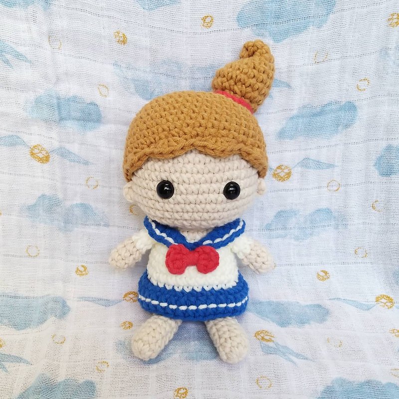 Sailor uniform doll doll handmade crocheted - ตุ๊กตา - ผ้าฝ้าย/ผ้าลินิน หลากหลายสี