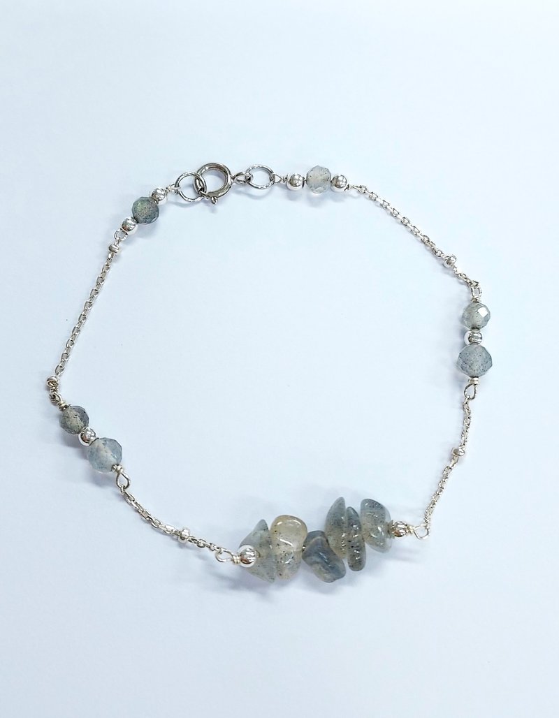 拉長石碎石/切面珠/S925純銀手鍊 - 手鍊/手環 - 其他金屬 白色