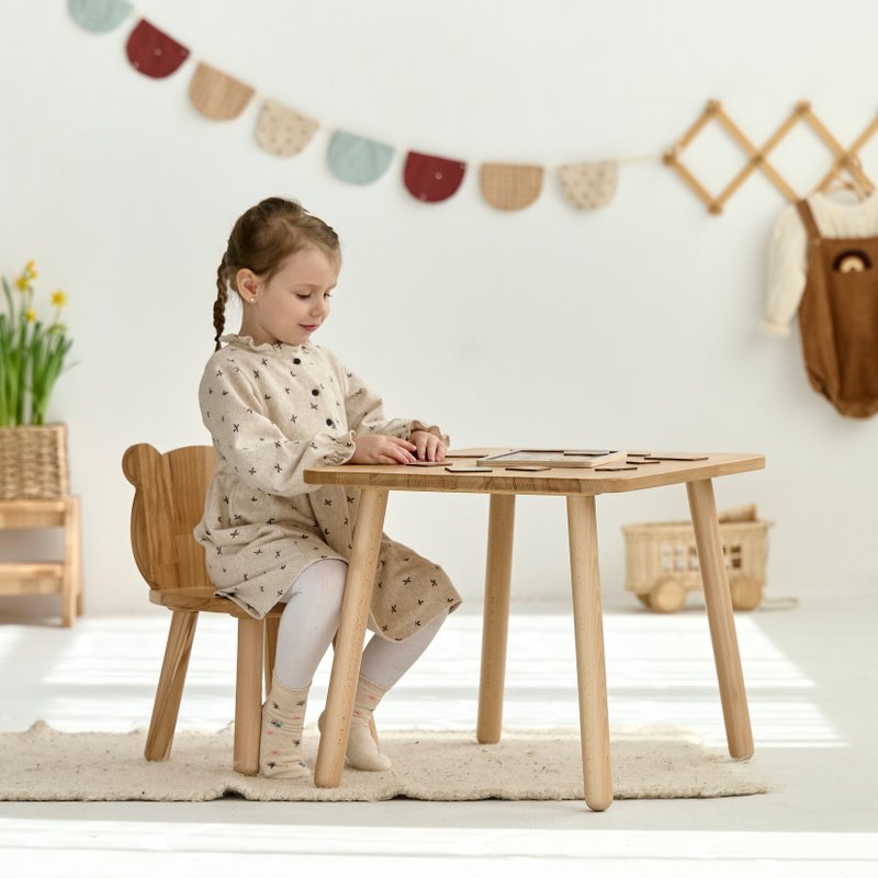 Wooden kids activity table and 1 Bear chair set Toddler table and chair - Kids' Furniture - Wood Khaki