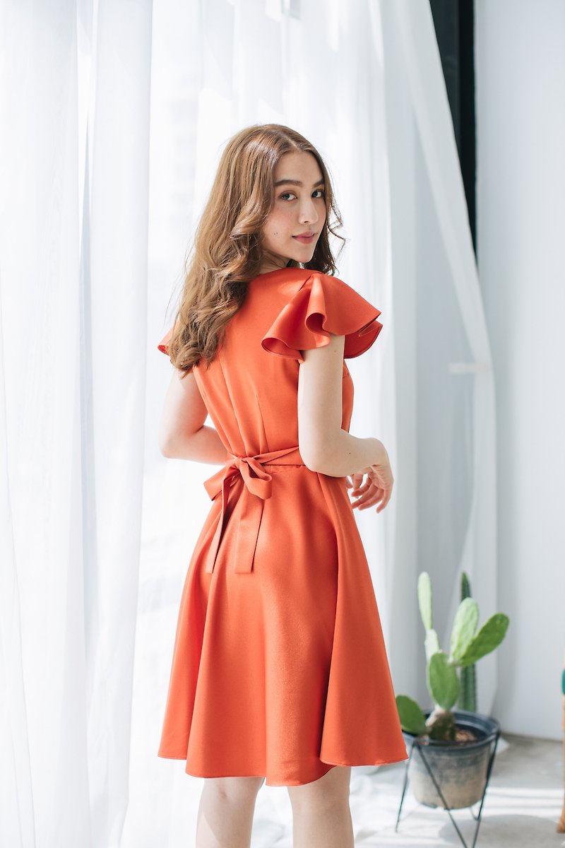 Vintage Style Dress Orange Dress Orange Summer Dress Ruffle Sleeve Dress Cute - One Piece Dresses - Polyester Orange