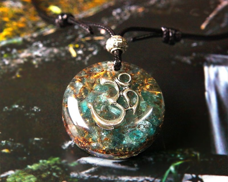 OM Pendant | Bronze Spiral Symbol | Crystal Necklace - สร้อยคอ - คริสตัล สีน้ำเงิน