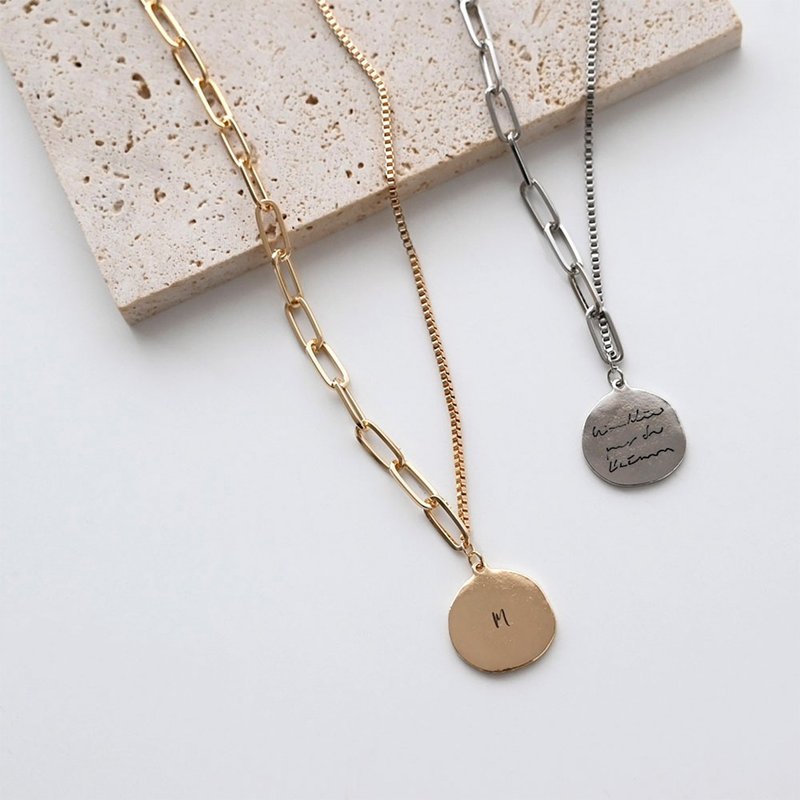 【 Mixed Chain Coin Necklace 001 Custom Engraving 】 Necklace Chain Necklace Engraving QU01U - Necklaces - Aluminum Alloy Gold