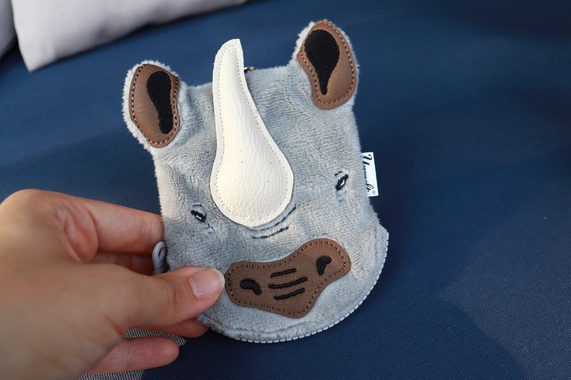 Rhino key&card pouch / Wetland  / keychain / small adorable animal coin purse - Wallets - Polyester Gray