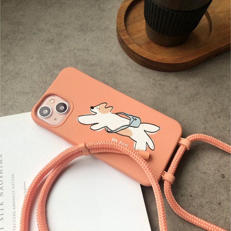 iPhone 13/13pro/12/11/SE3 街道郵差犬 二合一防摔背繩手機殼 - 手機殼/手機套 - 塑膠 橘色