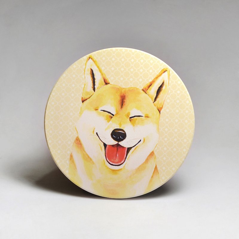 吸水陶瓷杯墊-柴犬/羊頭毛巾柴犬(送貼紙)(可加購客製文字) - 杯墊 - 陶 黃色