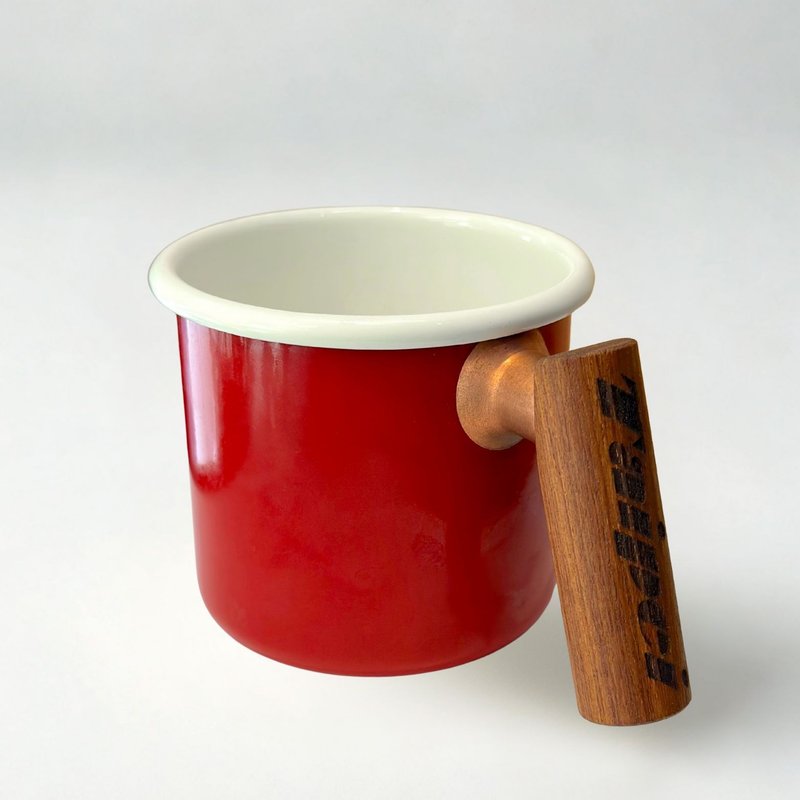Truvii 柚木把手雙色琺瑯杯 露營杯 - 蘋果紅 - 其他杯子 - 琺瑯 紅色