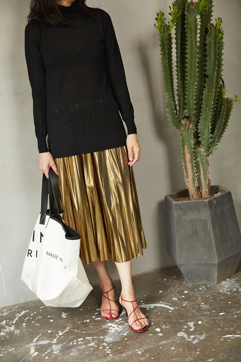 ZUO  Metallic Gold Pleated Skirt - กระโปรง - วัสดุอื่นๆ สีทอง