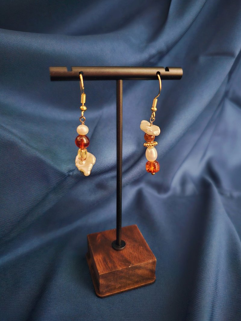 Faith Handmade | Natural stone crystal pearl earrings original handmade amber Stone - Earrings & Clip-ons - Pearl 