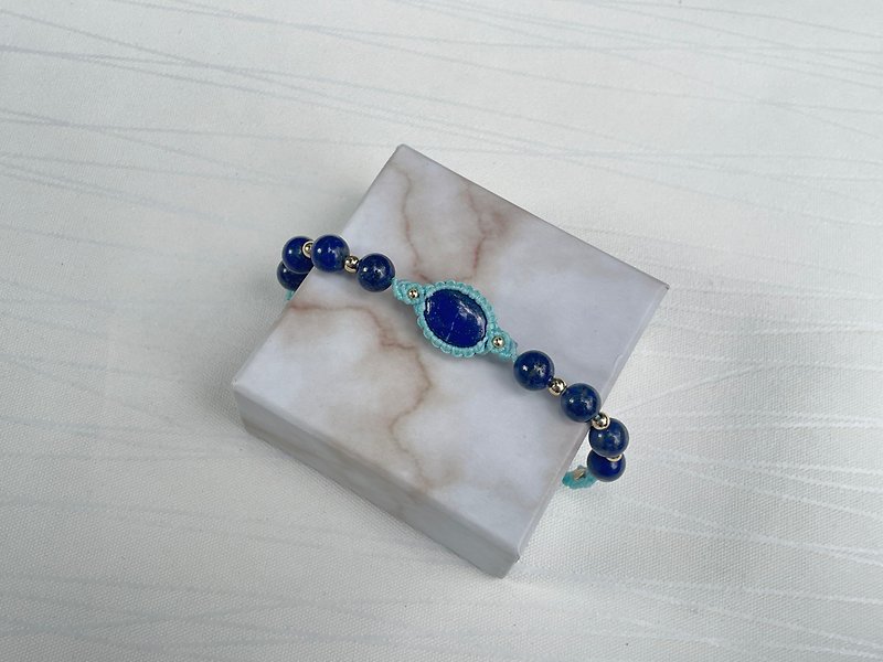 *220921 Macrame South American Wax thread lapis lazuli bracelet - Bracelets - Semi-Precious Stones Blue