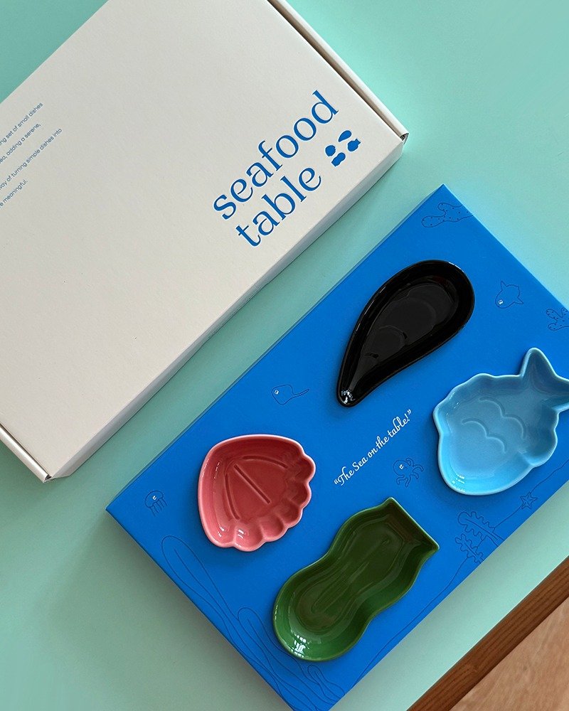 Pola at home / seafood table mini plate SET (gift package) - จานเล็ก - ดินเผา สีเทา