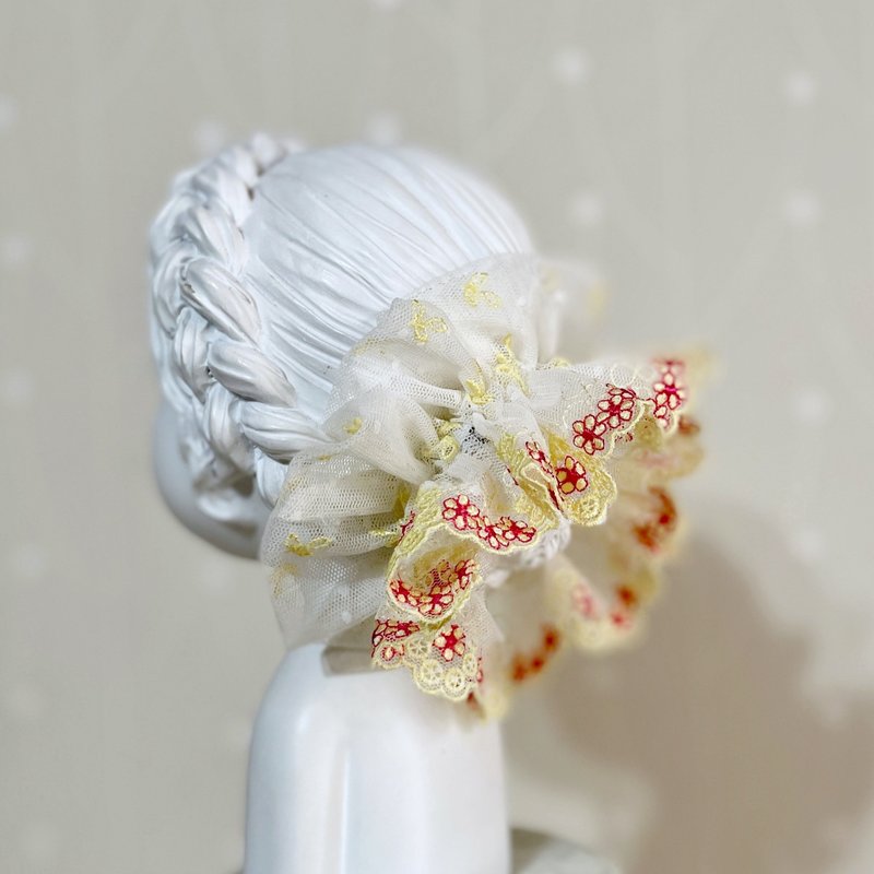 法式刺繡蕾絲大腸圈/ 髮圈 大腸髮圈 髮束 髮繩 髮飾 頭飾 禮物 - 髮夾/髮圈 - 其他材質 黃色
