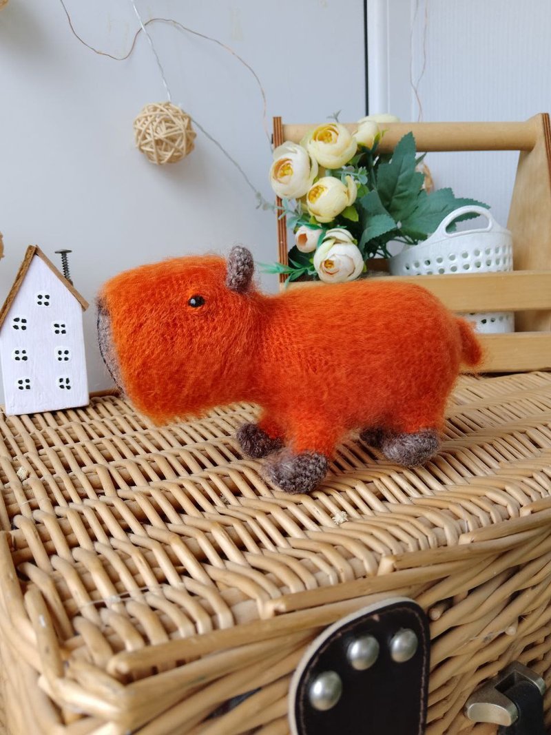 Capybara soft toy orange cute. Holiday gift. Stuffed capybara plush toy - Kids' Toys - Wool Orange