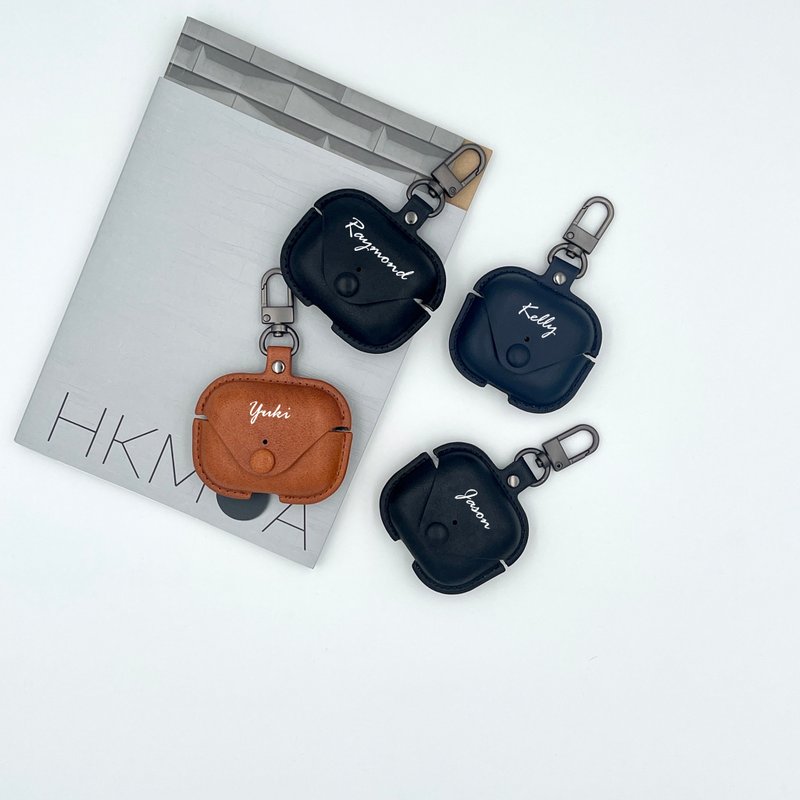 [Custom Calligraphy English Name] Airpods PU Leather Case - ที่เก็บหูฟัง - หนังเทียม สีนำ้ตาล