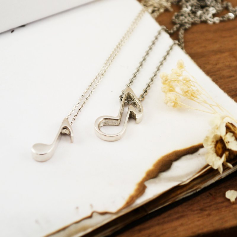 Department of Music-Composing Music Together-EighthNote Eighth Note Sterling Silver Couple Necklace - สร้อยคอ - โลหะ สีเงิน