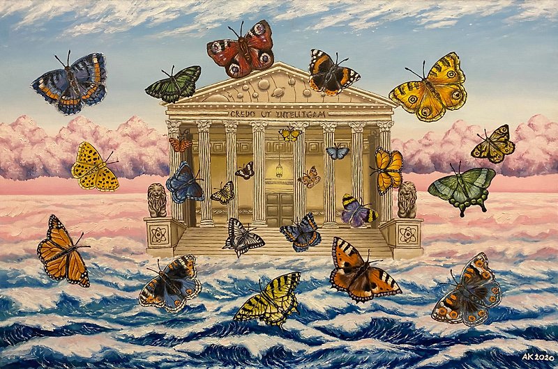 油絵クレド Ut Intelligam、デジタル印刷可能なアート、蝶、海