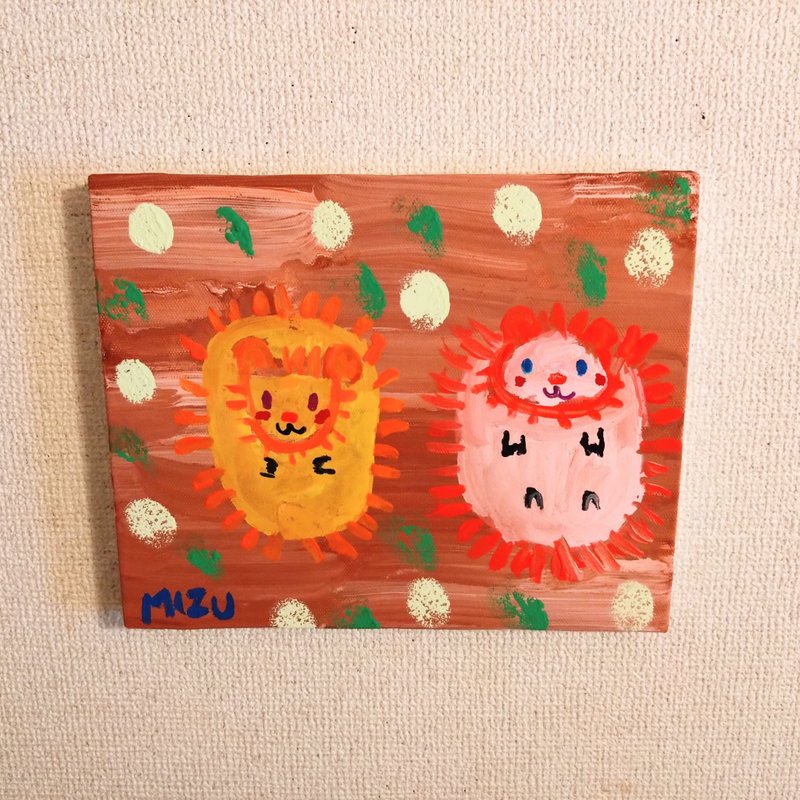 絵画　一点物　トゲトゲの仲良しハリネズミちゃん - 海報/掛畫/掛布 - 其他材質 