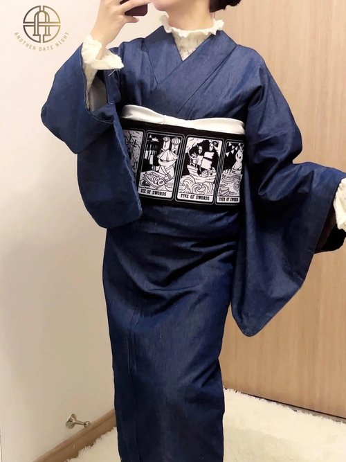 和装着物半帯・浴衣帯 黒猫タロットカード風 - ショップ