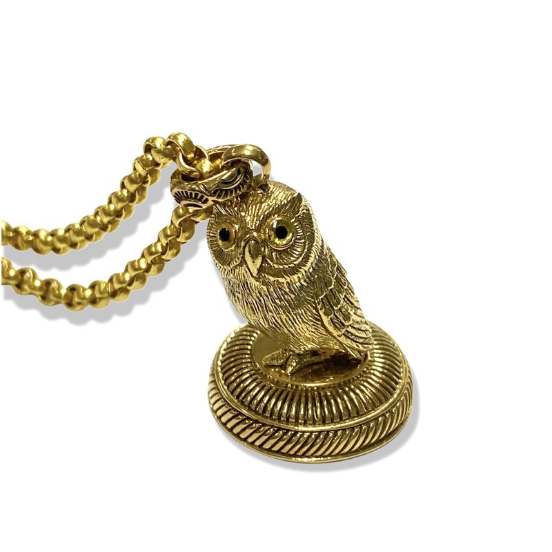 Vintage Pinchbeck Owl Wax Seal / Brass Handle Stamp Letter Fob Pendant + Chain - Stamps & Stamp Pads - Copper & Brass Gold