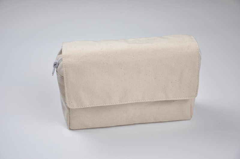 ENDURE/beige canvas square bag - กระเป๋าเครื่องสำอาง - ผ้าฝ้าย/ผ้าลินิน ขาว