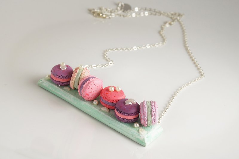 ｜Petits macarons｜ Polymer Clay Silver-Plated Brass Necklace - Necklaces - Clay 