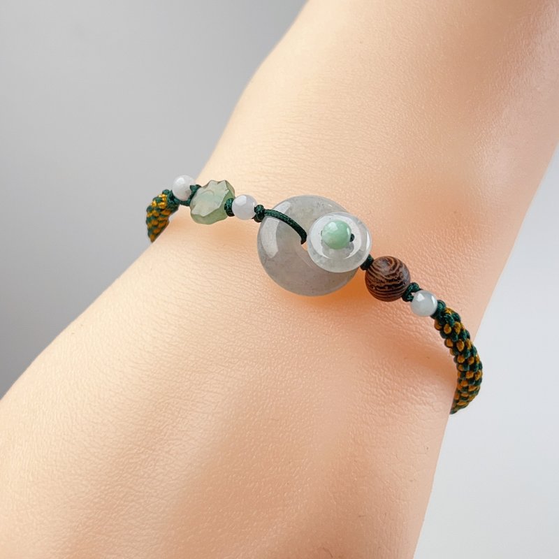 [Wish for peace] Ice jadeite peace buckle woven bracelet | Natural Burmese jade A grade jadeite | Gift - สร้อยข้อมือ - หยก หลากหลายสี