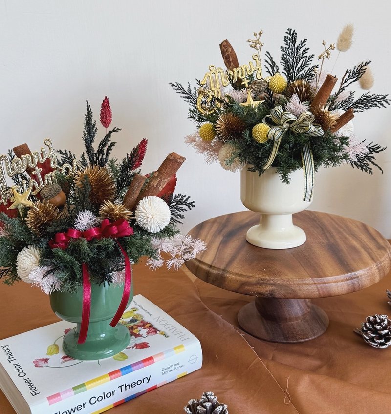 乾燥花小盆花 聖誕節裝飾 永生花 聖誕杯杯 聖誕樹 附禮盒 - 乾花/永生花 - 植物．花 綠色