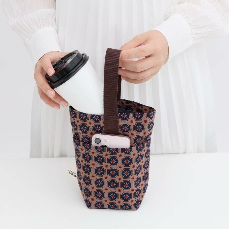 Daily small bag / old tile No. 2 / antique blue brown - Handbags & Totes - Cotton & Hemp Multicolor